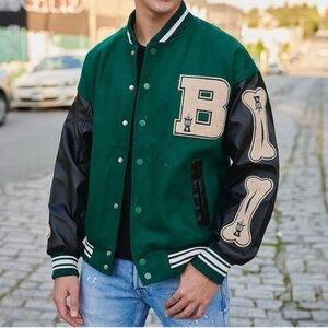 Aelfric Eden Men's (Unisex) Green Dog Bone Varsity
Bomber Jacket Size Med